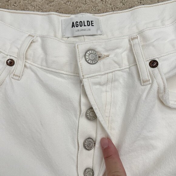 AGOLDE Parker High Rise White Cutoff Jean Shorts Women’s Size 26 Button Fly - Picture 3 of 7